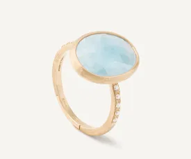 18K Yellow Gold Aquamarine Ring with Diamond Pavé Shank