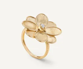 18K Yellow Gold Flower Ring with Diamond Center