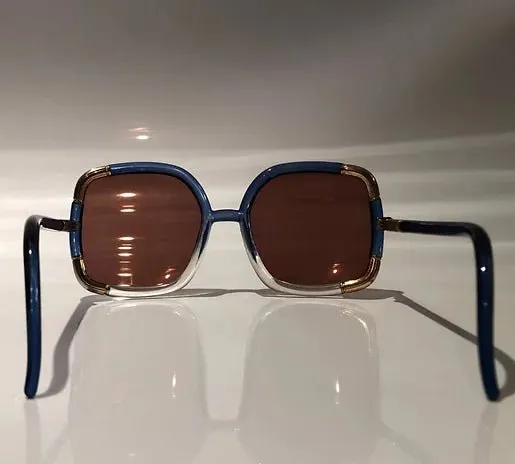 1970s TED LAPIDUS BLUE GOLD OVERSIZED SUNGLASSES