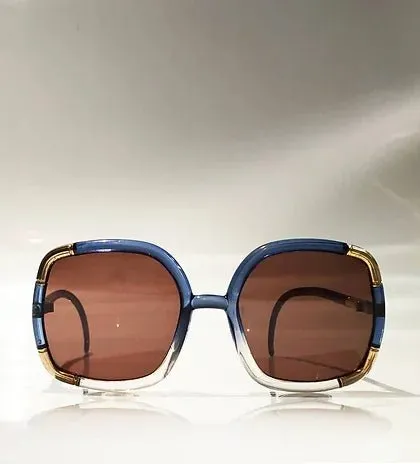 1970s TED LAPIDUS BLUE GOLD OVERSIZED SUNGLASSES