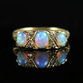 Antique Art Deco Opal & Diamond Trilogy Ring Dated Birmingham 1922