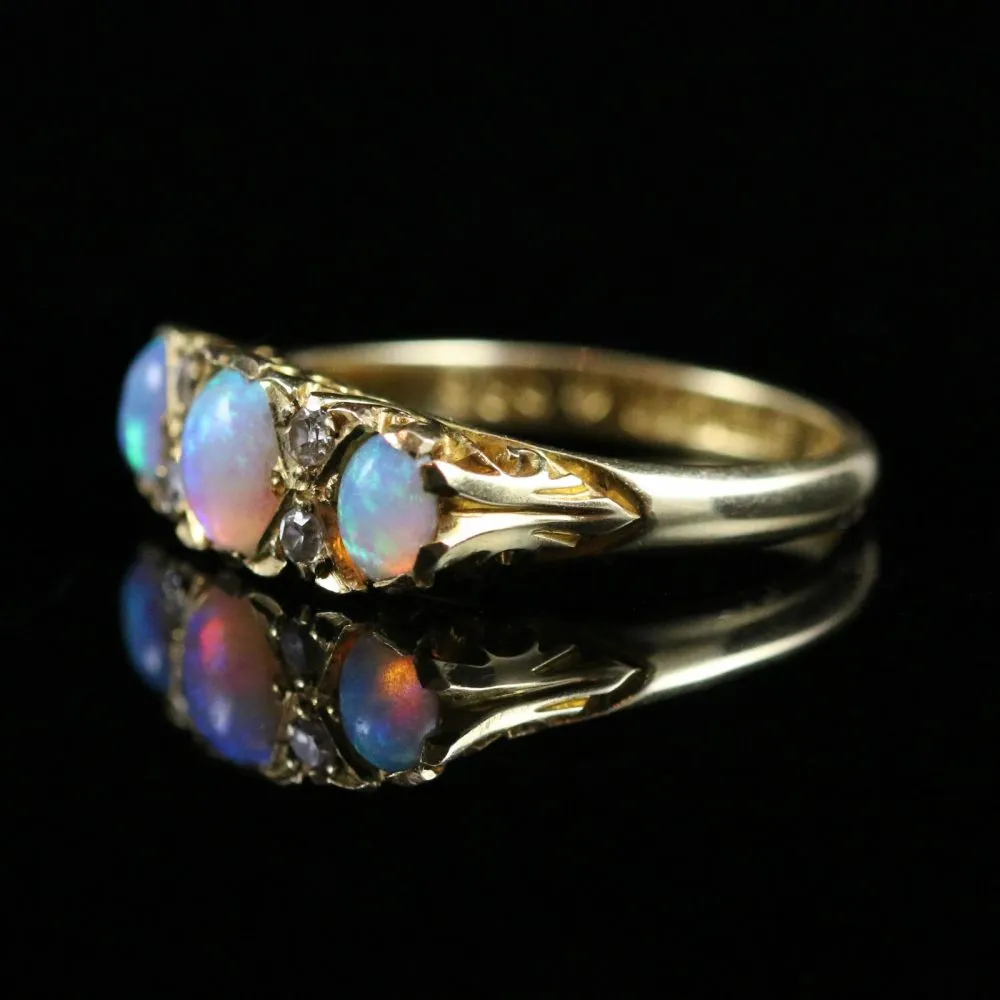 Antique Art Deco Opal & Diamond Trilogy Ring Dated Birmingham 1922