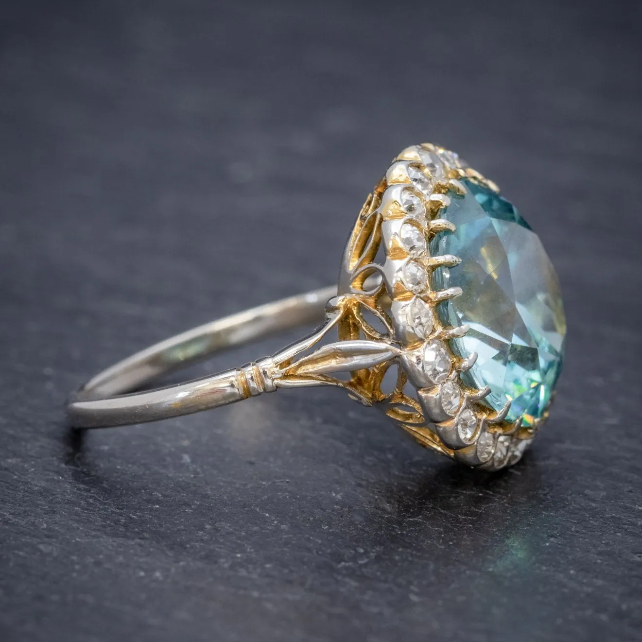 Antique Edwardian 8Ct Blue Zircon Cluster Ring Circa 1905