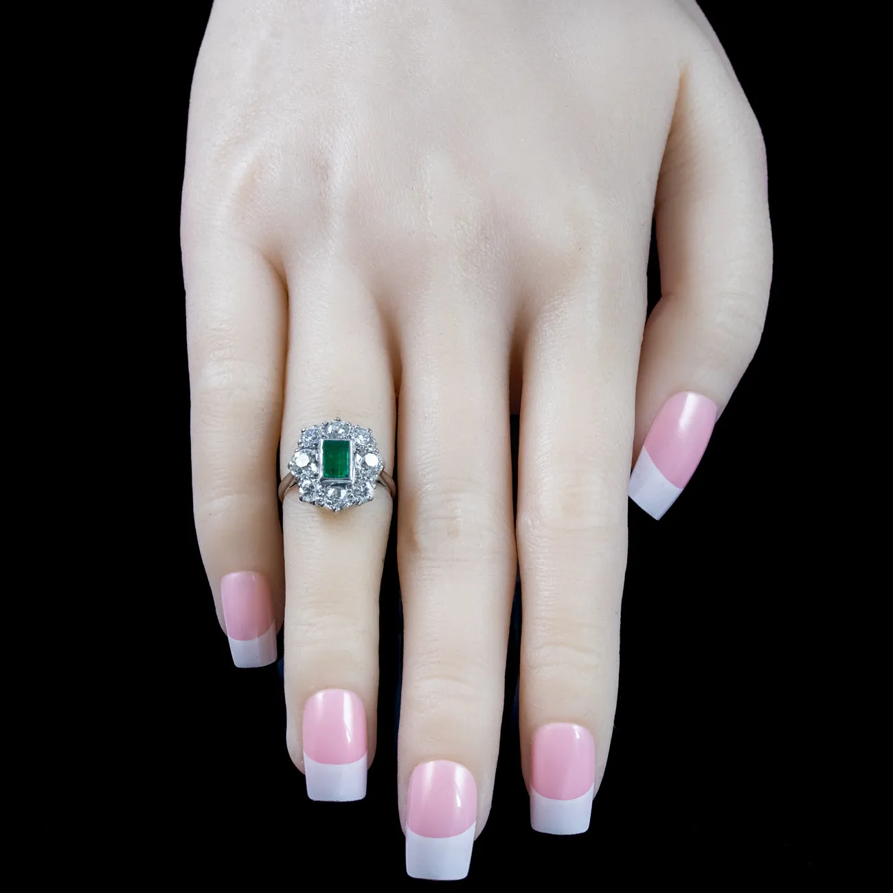 Antique Edwardian Emerald Diamond Cluster Ring 0.60ct Emerald