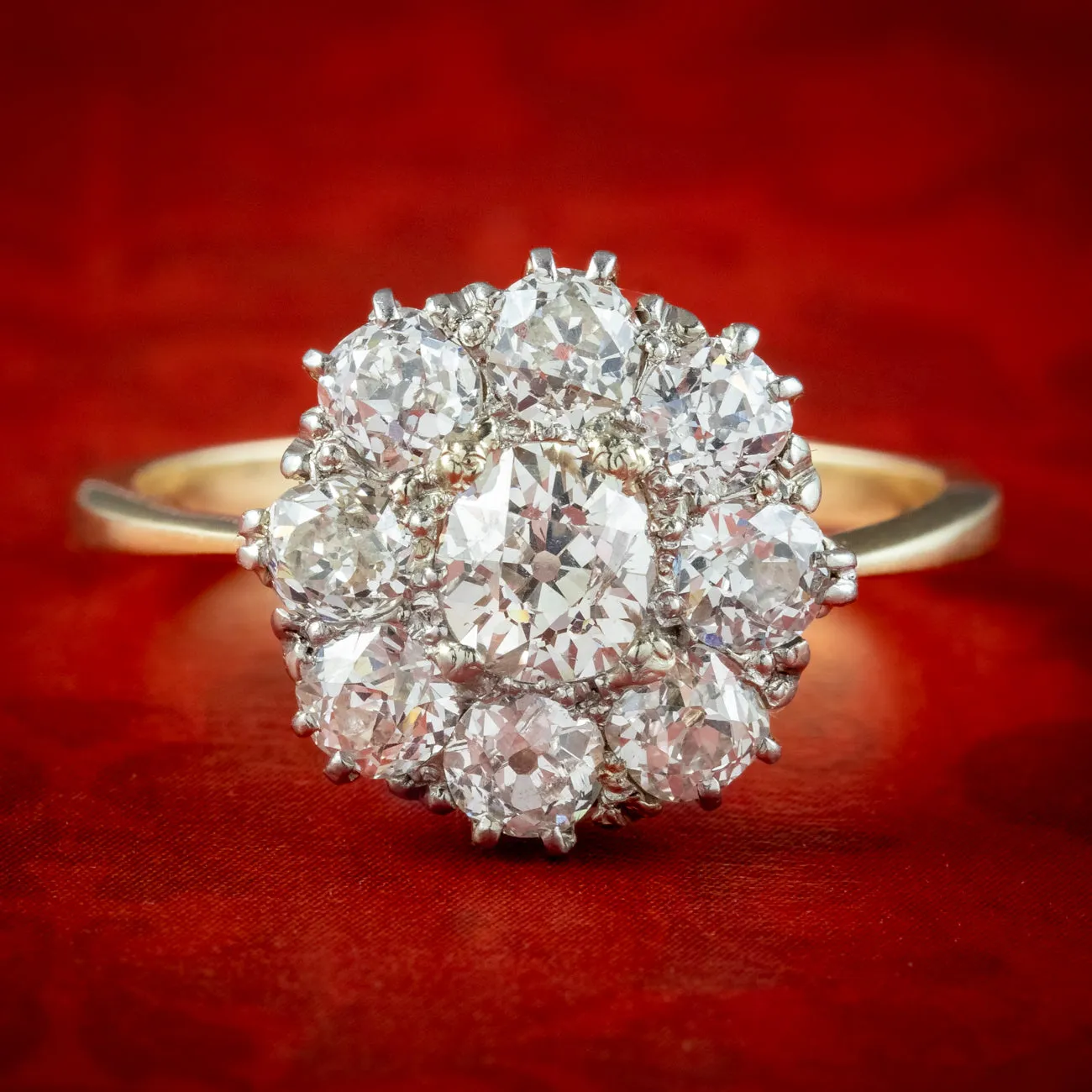 Antique Edwardian Old Cut Diamond Cluster Ring 2.3ct Diamond