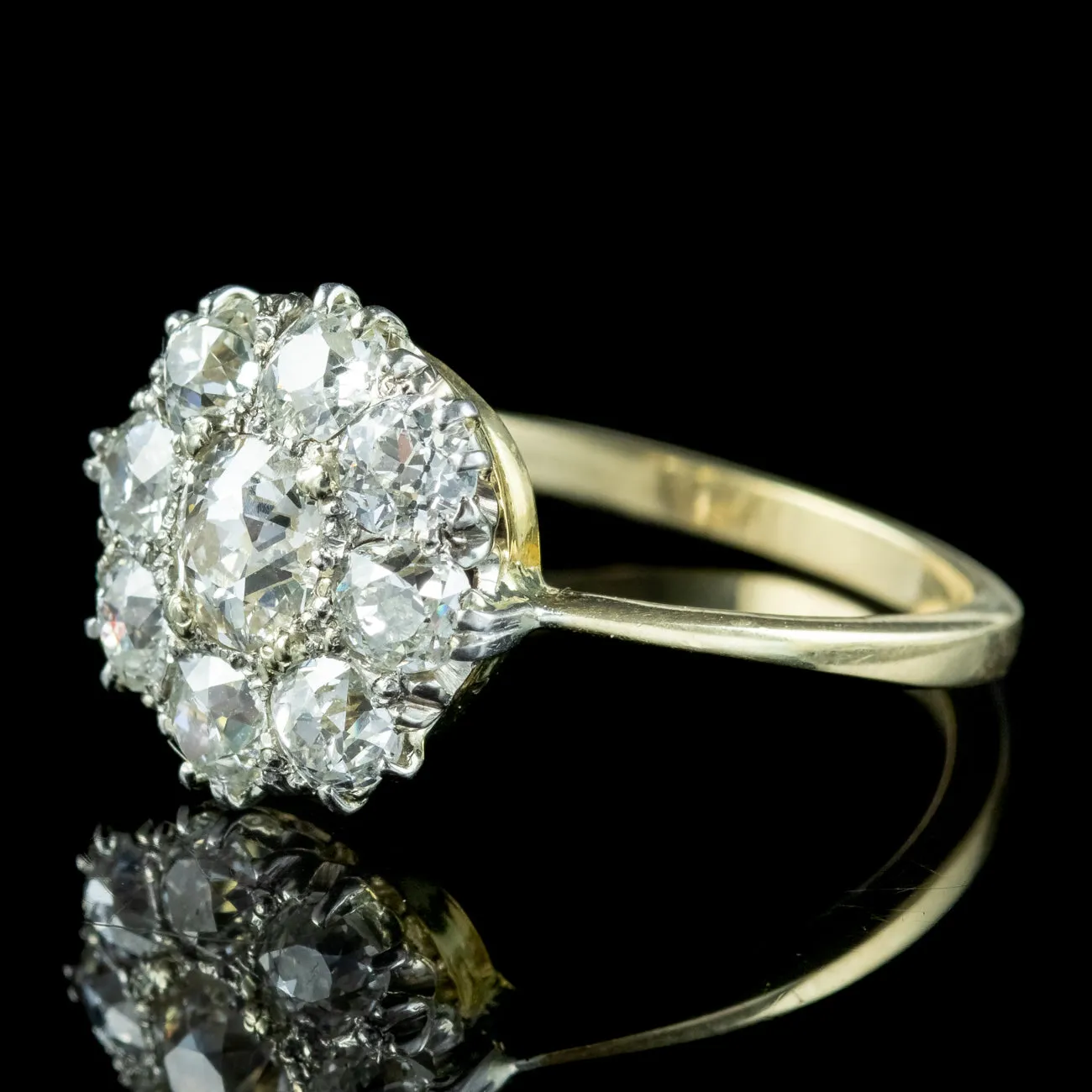 Antique Edwardian Old Cut Diamond Cluster Ring 2.3ct Diamond