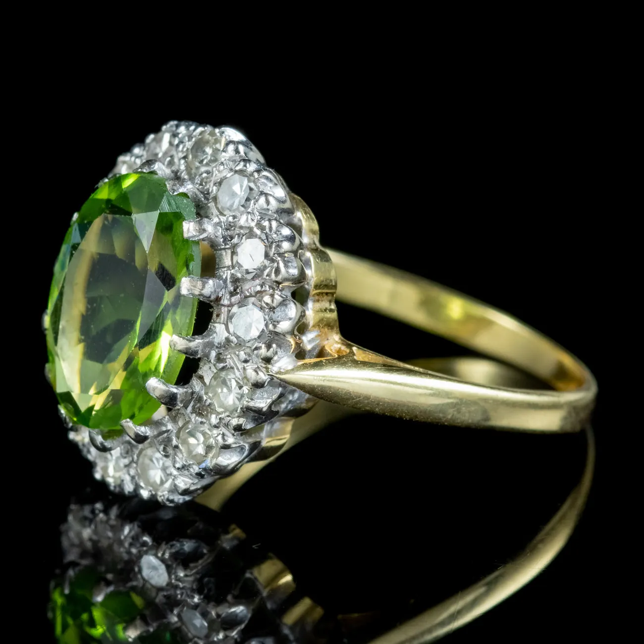 Antique Edwardian Peridot Diamond Cluster Ring 3.60ct Peridot