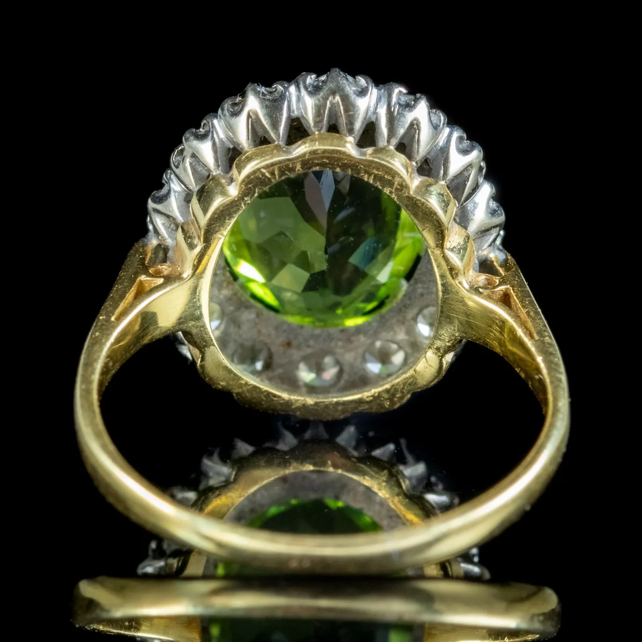 Antique Edwardian Peridot Diamond Cluster Ring 3.60ct Peridot