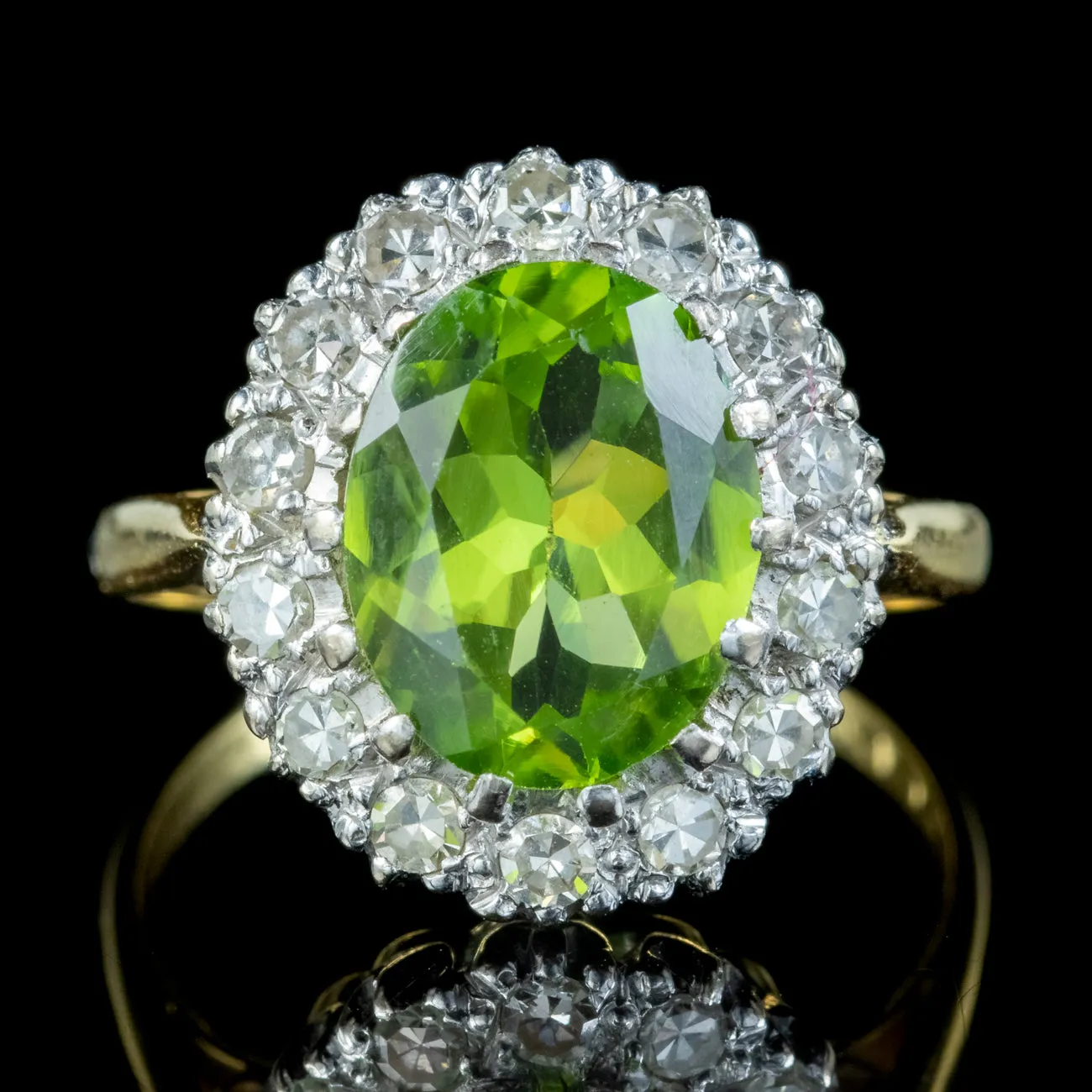 Antique Edwardian Peridot Diamond Cluster Ring 3.60ct Peridot