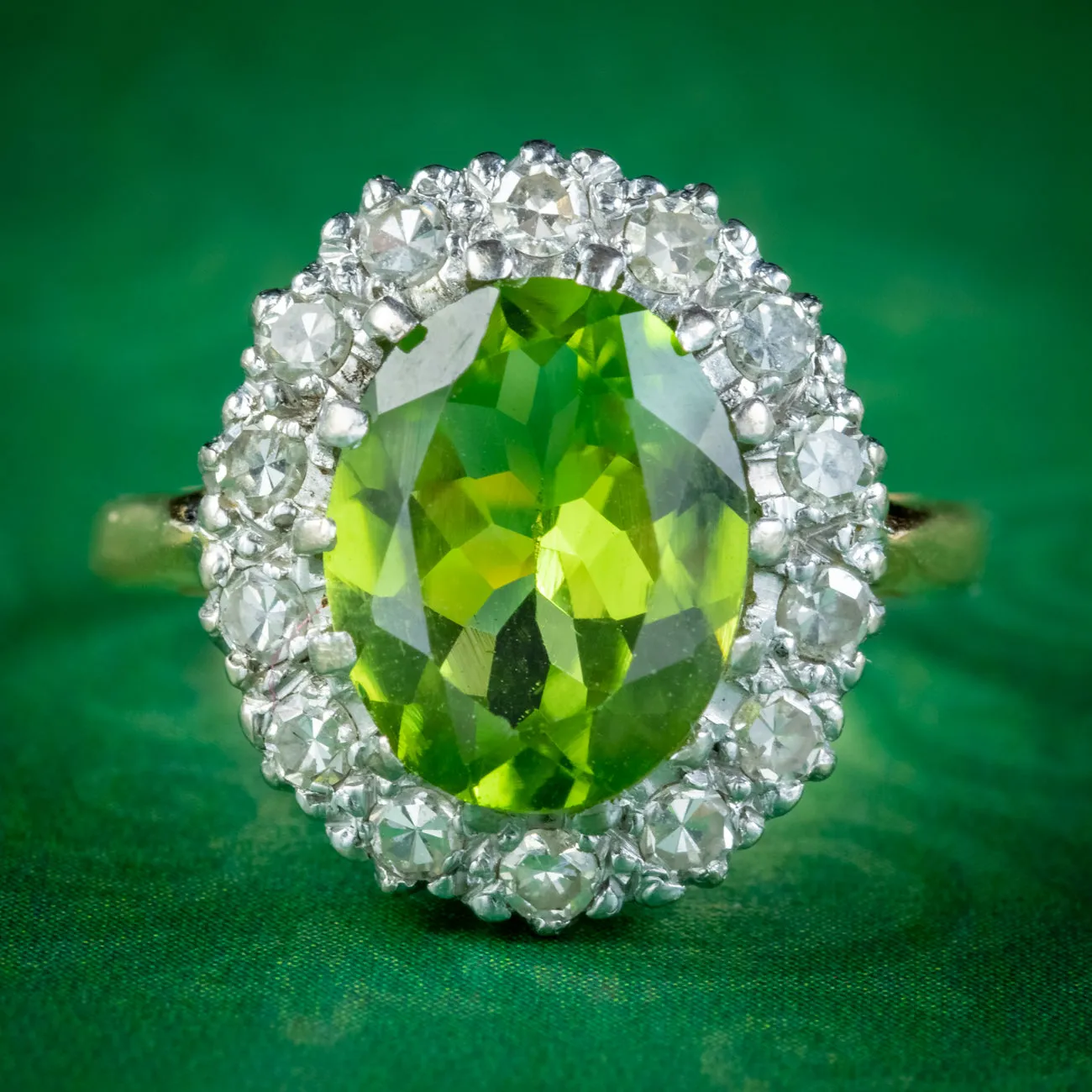 Antique Edwardian Peridot Diamond Cluster Ring 3.60ct Peridot