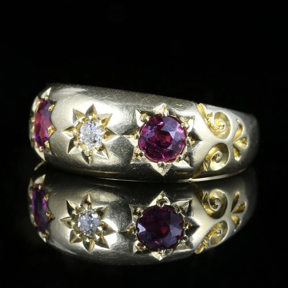 Antique Edwardian Ruby Diamond Ring Dated 1905