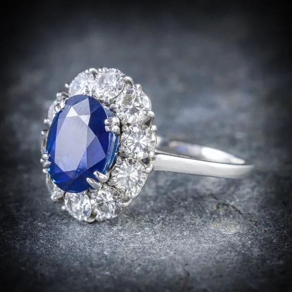 Antique Edwardian Sapphire Diamond Ring French Engagement 3Ct Natural Sapphire