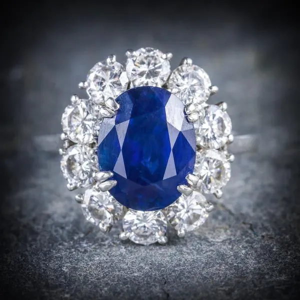 Antique Edwardian Sapphire Diamond Ring French Engagement 3Ct Natural Sapphire