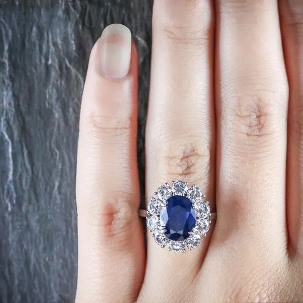 Antique Edwardian Sapphire Diamond Ring French Engagement 3Ct Natural Sapphire