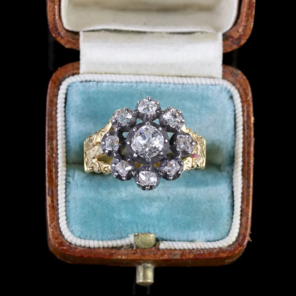 Antique Georgian 18Ct Gold Diamond Cluster Ring Circa 1780