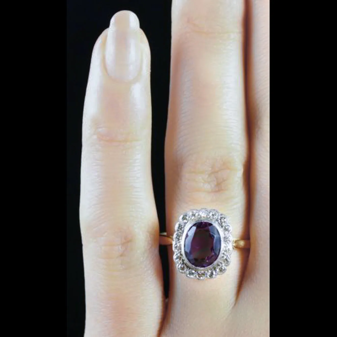 Antique Victorian Amethyst Diamond Cluster Ring Circa 1900