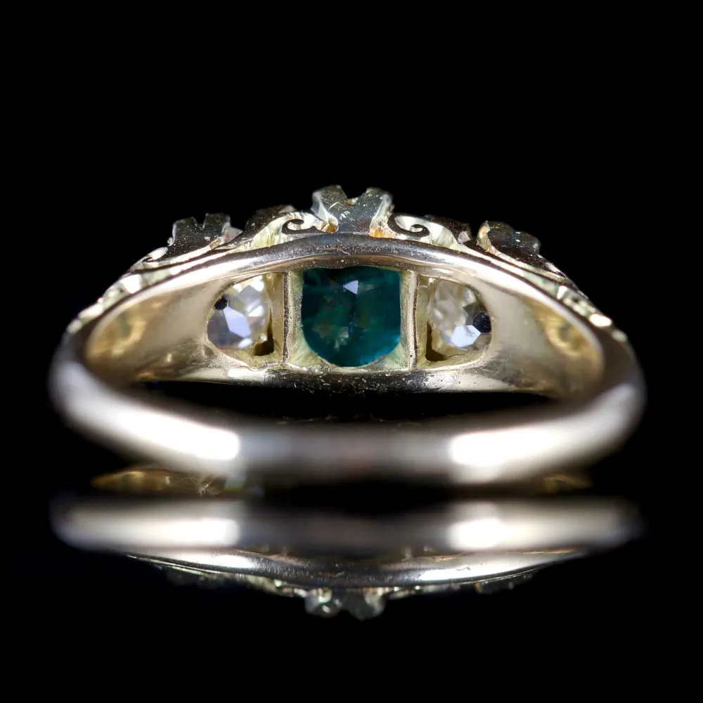 Antique Victorian Emerald Diamond Ring 18Ct Gold Circa 1880