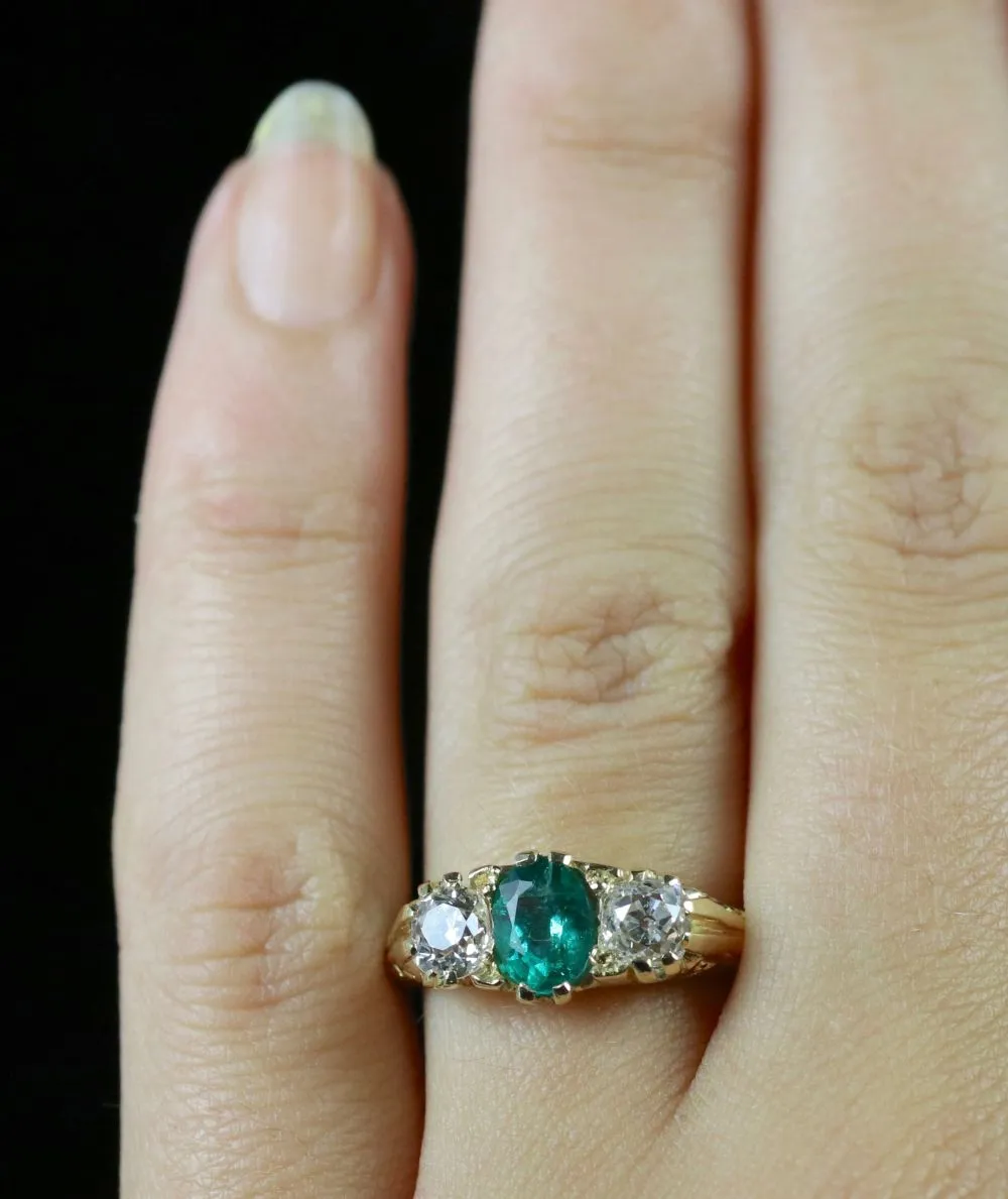 Antique Victorian Emerald Diamond Ring 18Ct Gold Circa 1880