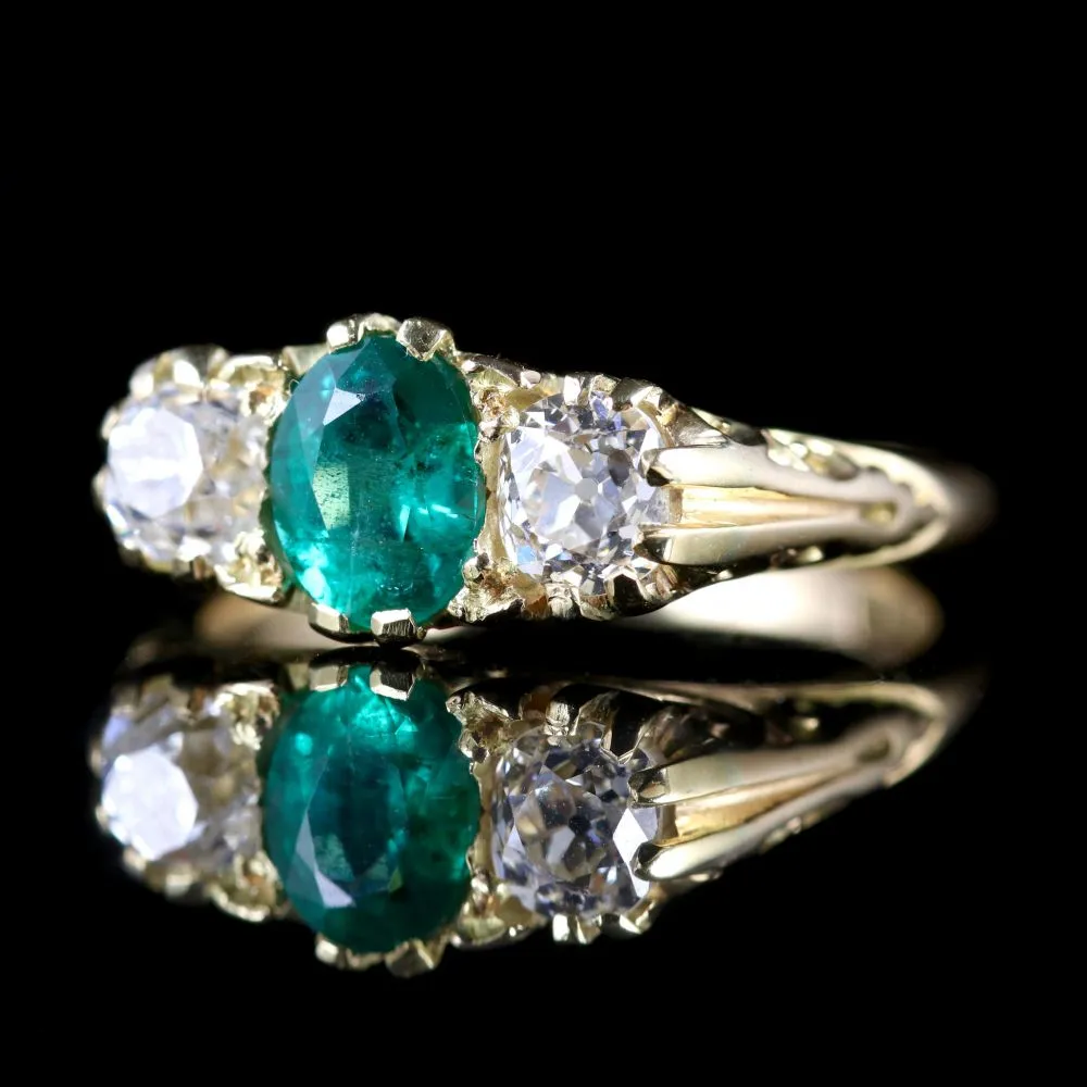 Antique Victorian Emerald Diamond Ring 18Ct Gold Circa 1880