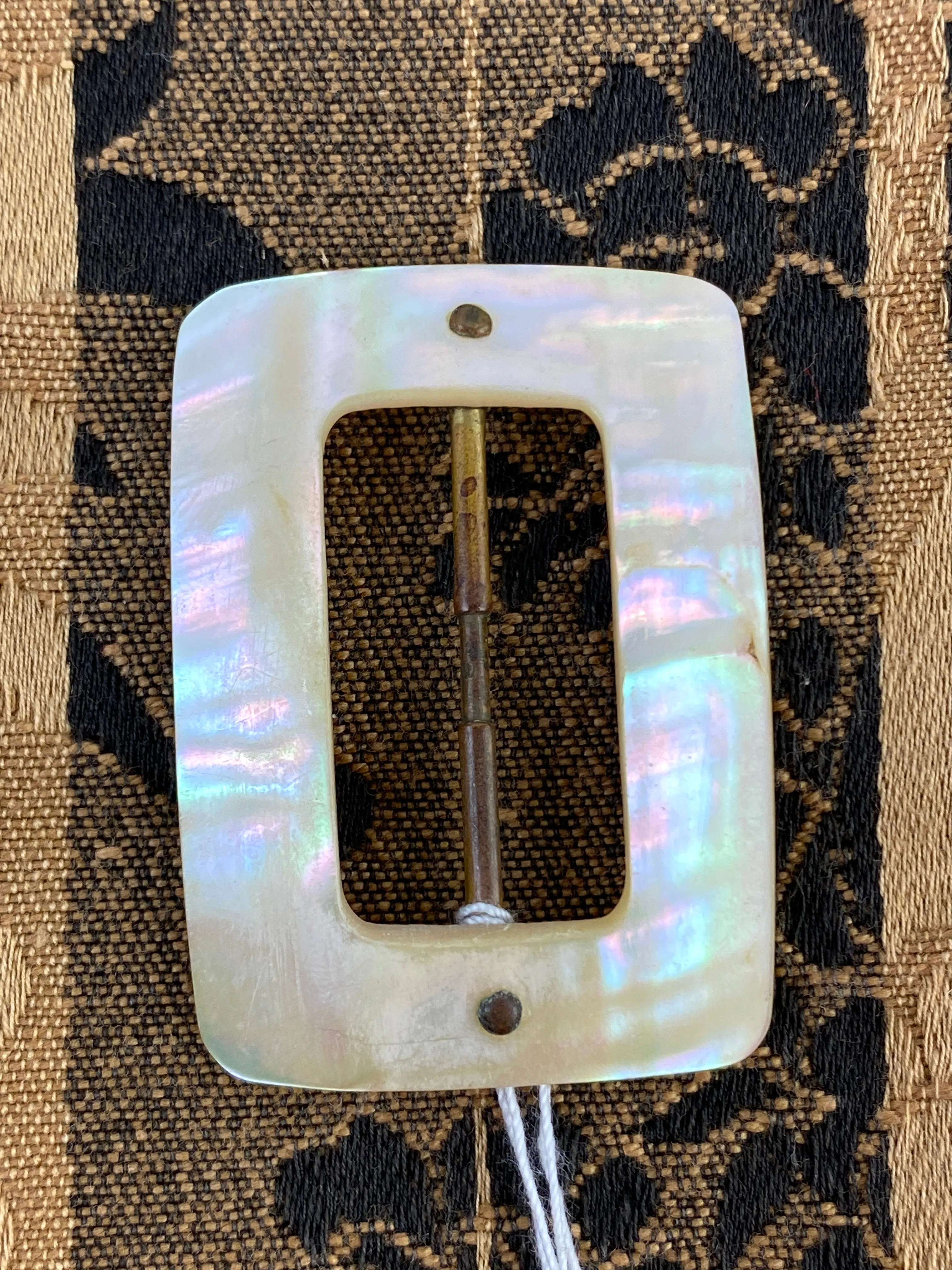 Antique Victorian Mother of Pearl Rectangular Belt Buckle, 5cm