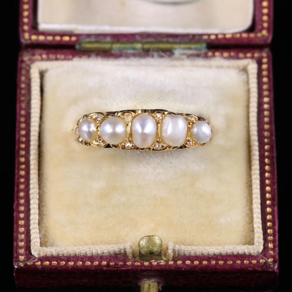 Antique Victorian Pearl Diamond Ring Circa 1870 18Ct Gold