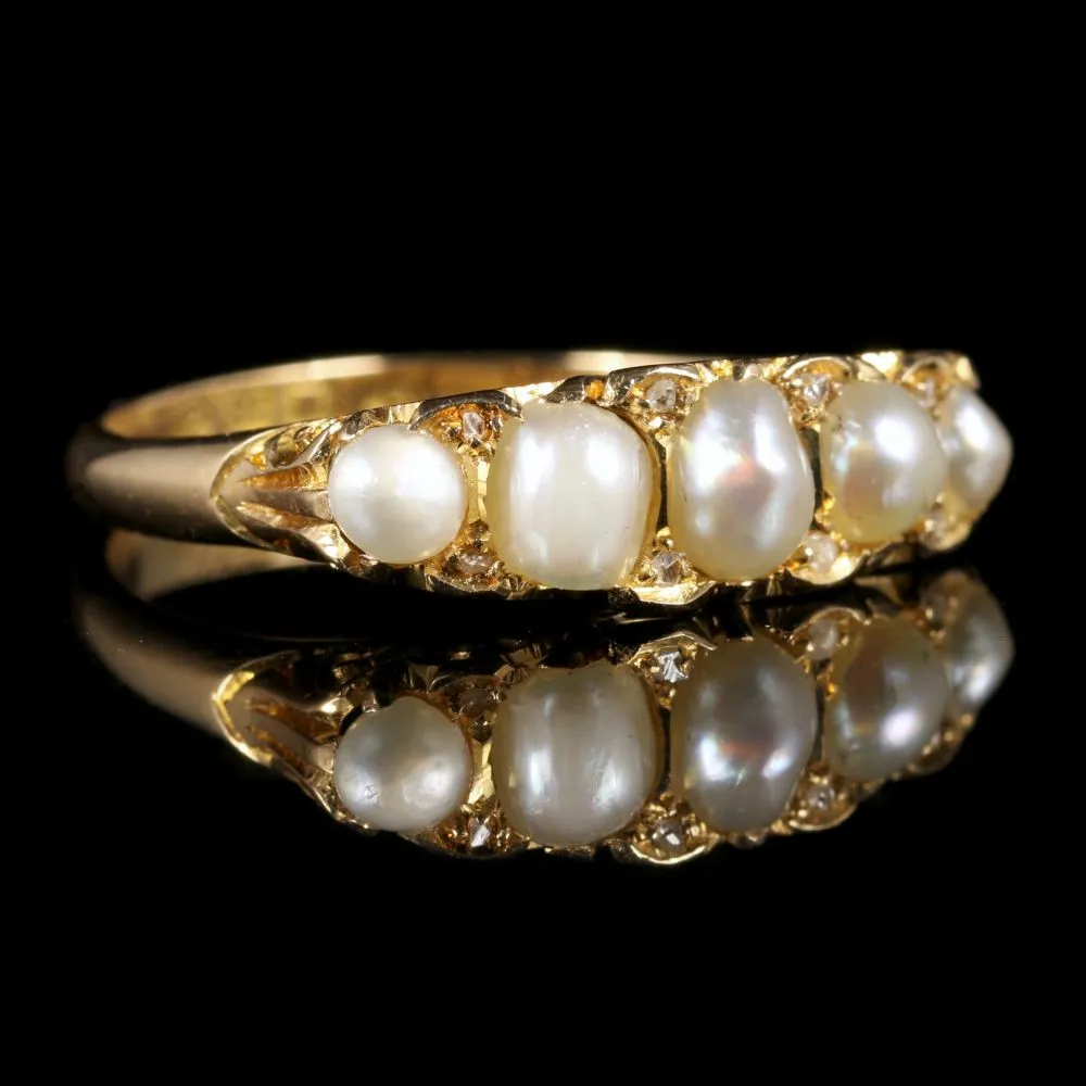 Antique Victorian Pearl Diamond Ring Circa 1870 18Ct Gold