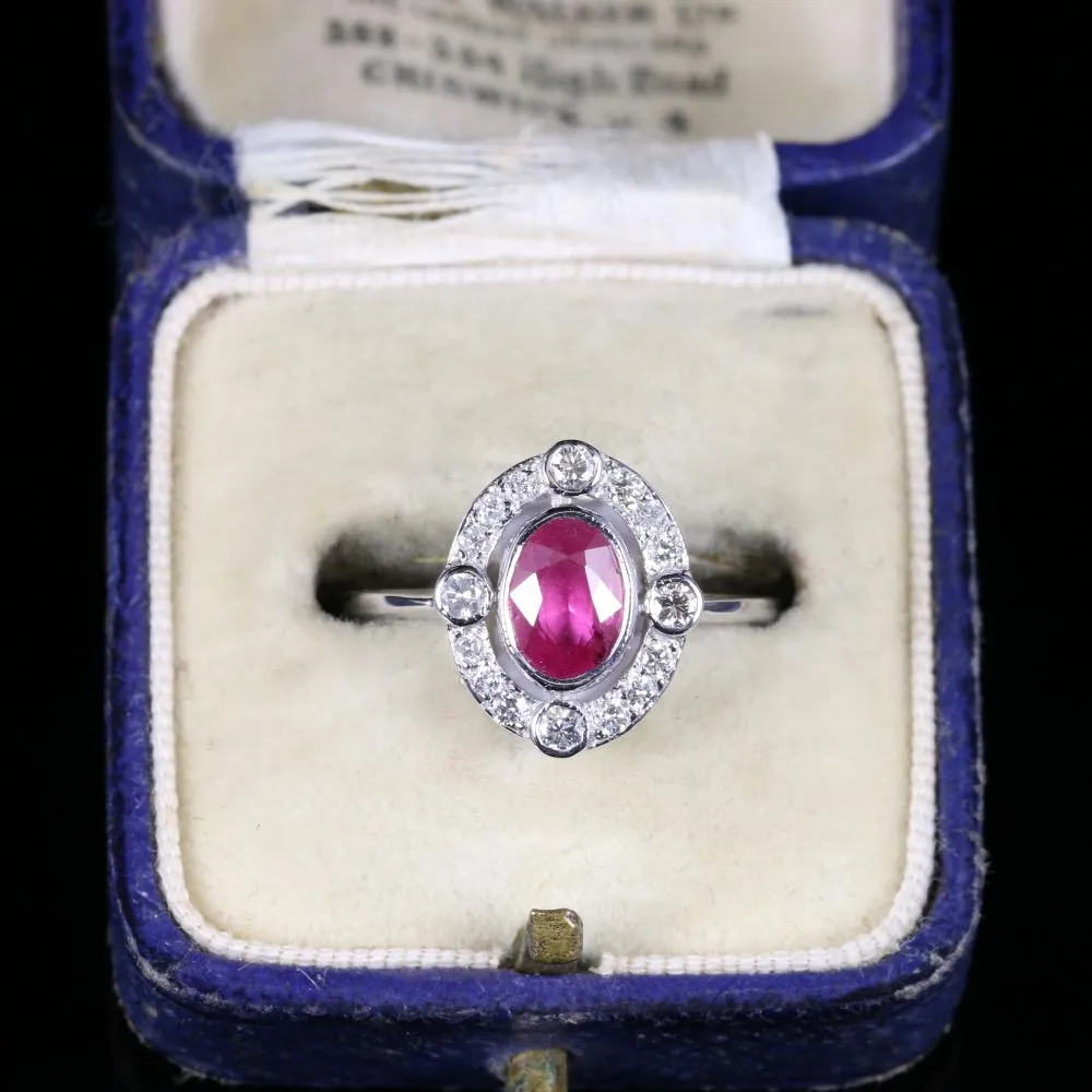 Antique Victorian Ruby Diamond Ring 18Ct White Gold