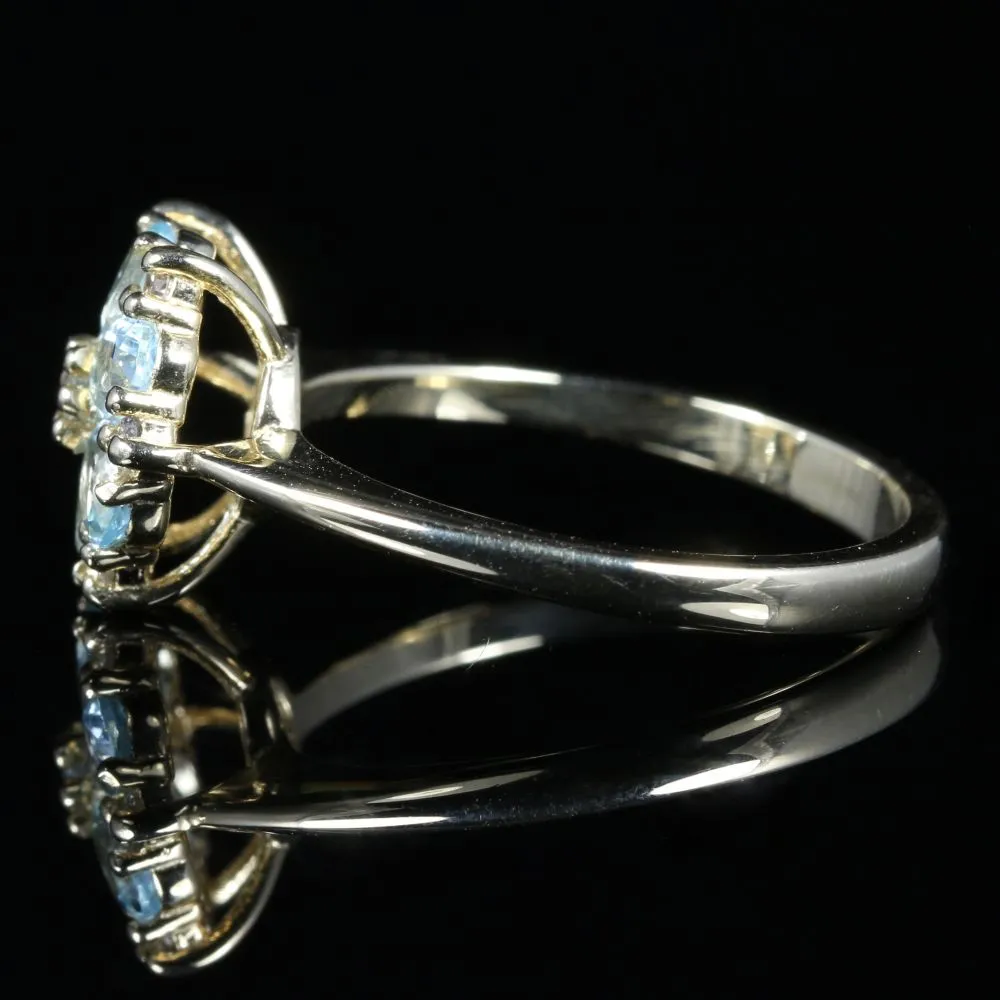 Aquamarine Diamond Cluster Ring 9Ct Yellow Gold