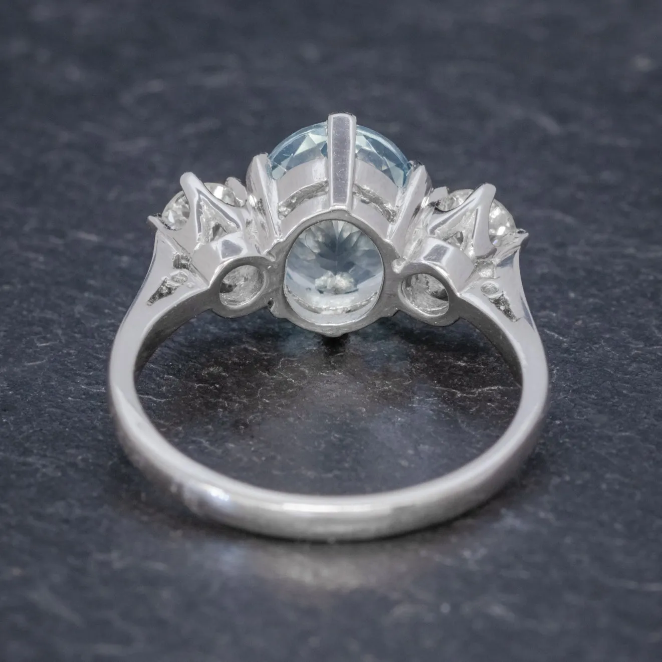 Aquamarine Diamond Trilogy Ring Platinum 3Ct Aqua 0.50Ct Diamond