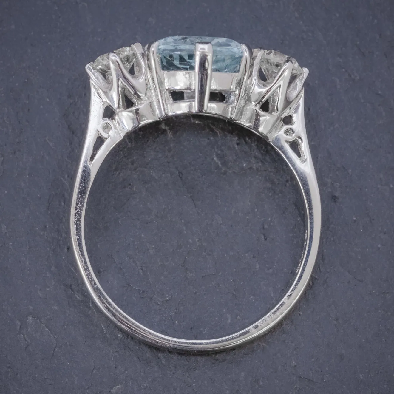 Aquamarine Diamond Trilogy Ring Platinum 3Ct Aqua 0.50Ct Diamond