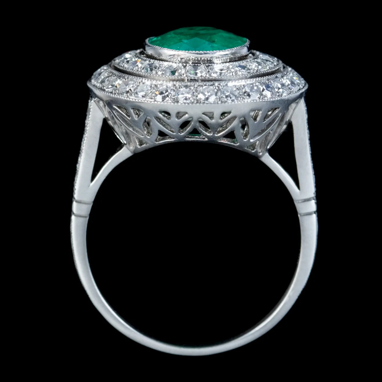 Art Deco Style Emerald Diamond Cocktail Ring 2.39ct Emerald