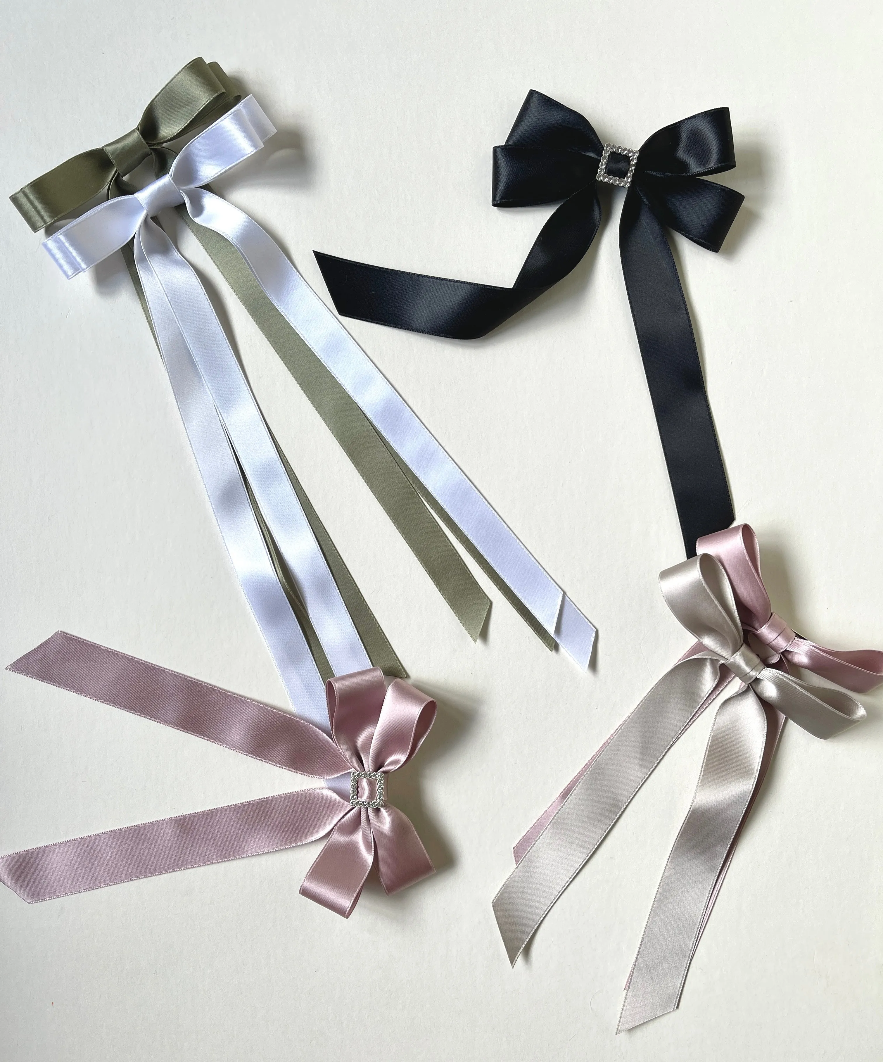 Bow-Tie Buckle Satin Long Bow | Silky Satin Ribbon | Crystal Buckle Center | Made to Order