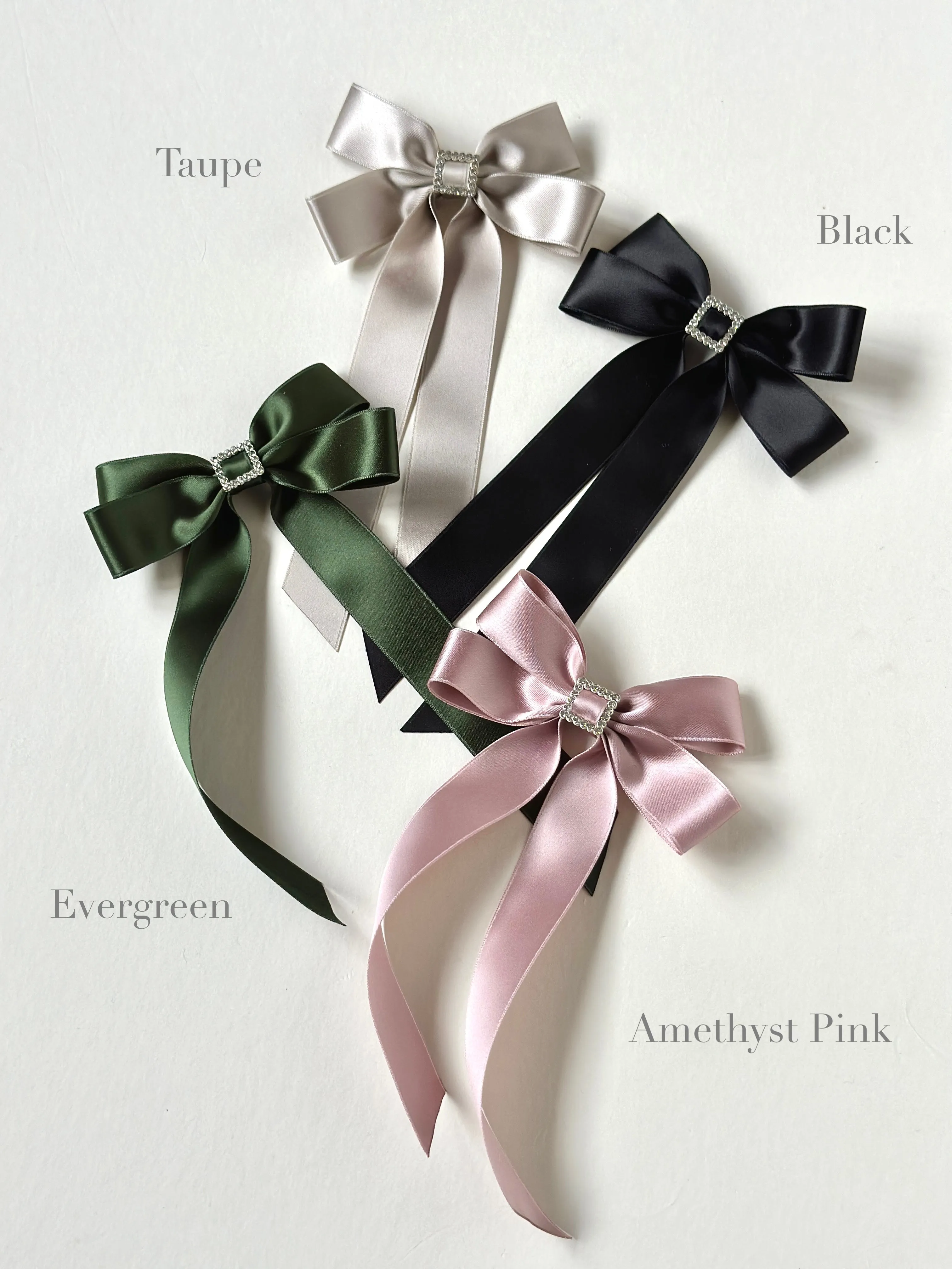 Bow-Tie Buckle Satin Long Bow | Silky Satin Ribbon | Crystal Buckle Center | Made to Order