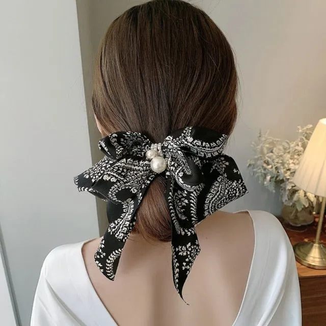 Bowknot Pearl Barrettes Clips Women Ribbon Hair Accessories