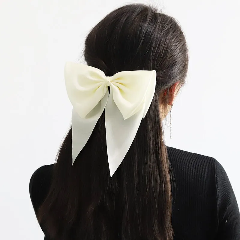 Bowknot Pearl Barrettes Clips Women Ribbon Hair Accessories