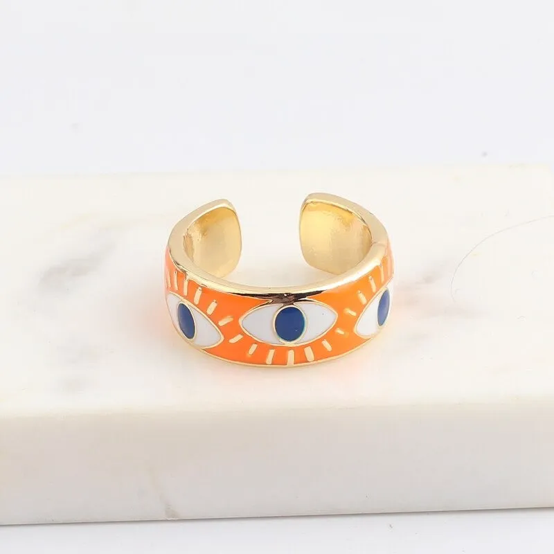 Bright-Colored Engraved Lucky Eyes Enamel Rings