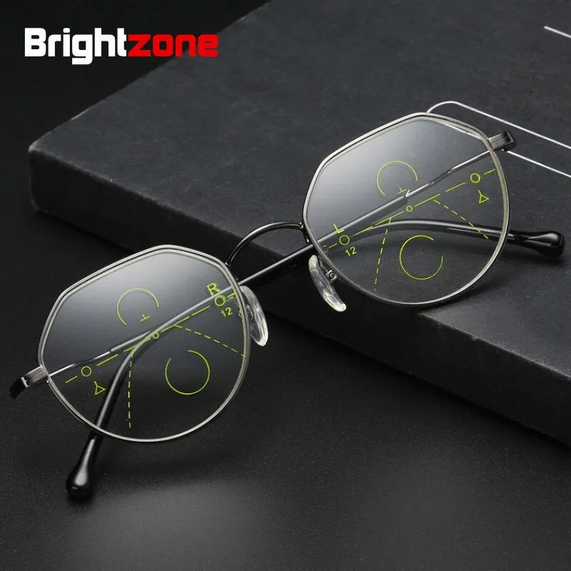 Brightzone Unisex Full Rim Polygon Alloy Progressive Reading Glasses 7885