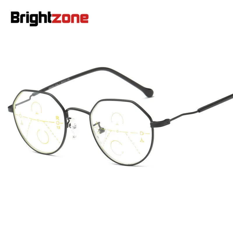 Brightzone Unisex Full Rim Polygon Alloy Progressive Reading Glasses 7885