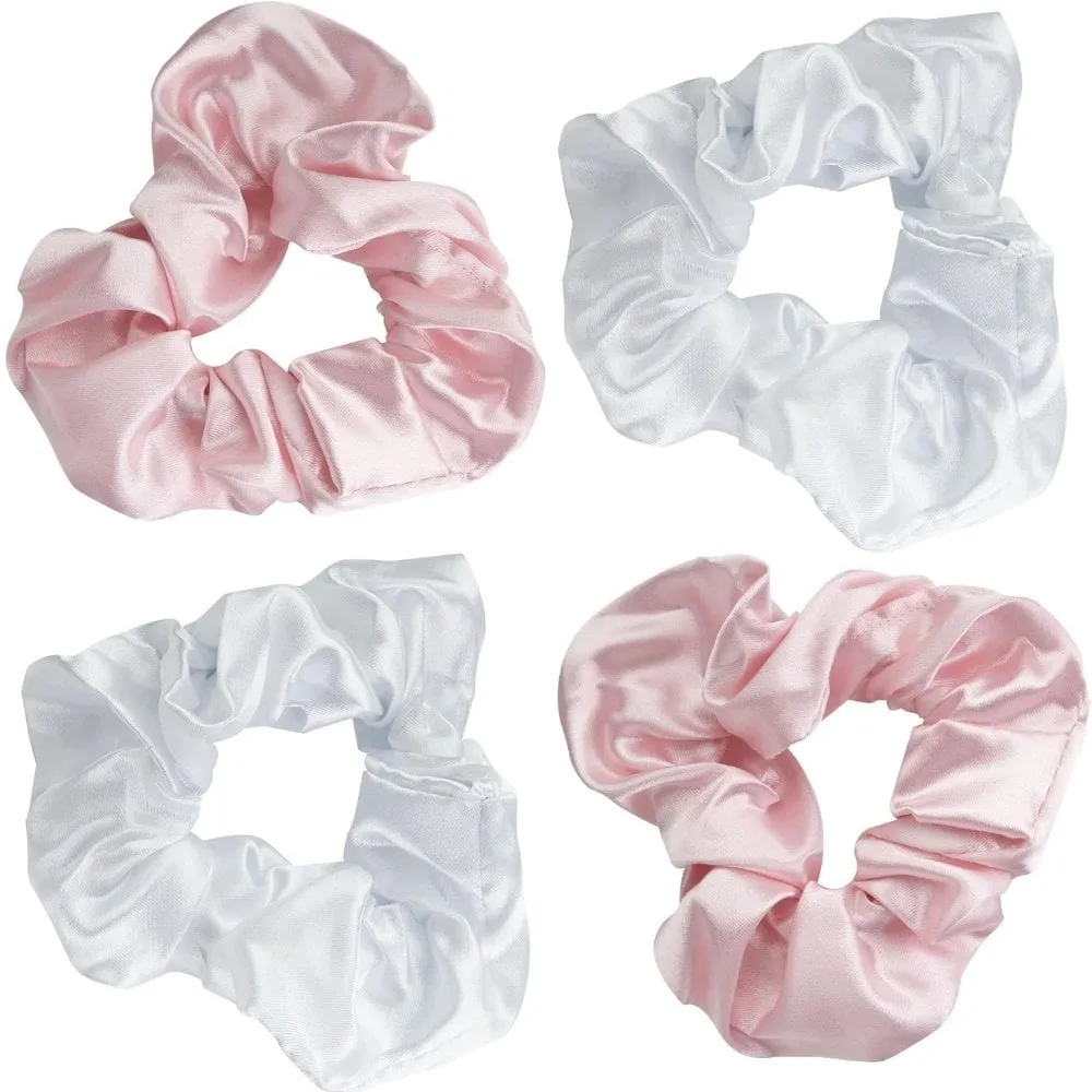 Brushworks Pink & White Satin Scrunchies Pack of 4