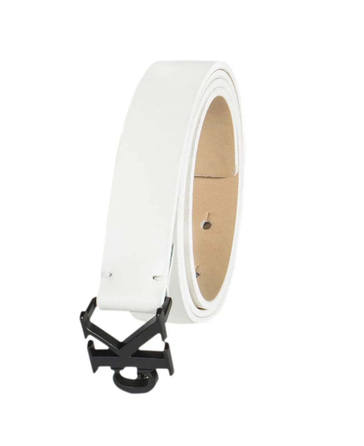 Calvin Klein Women's Narrow Belt with ck Monogram Buckle, White