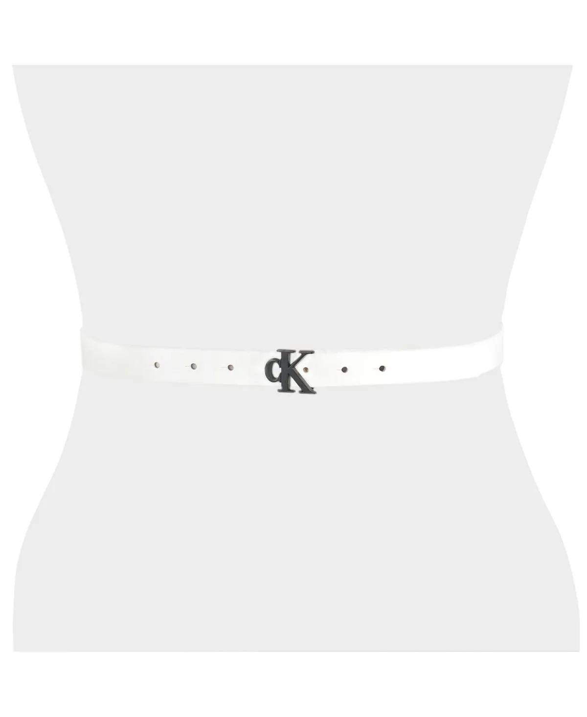 Calvin Klein Women's Narrow Belt with ck Monogram Buckle, White