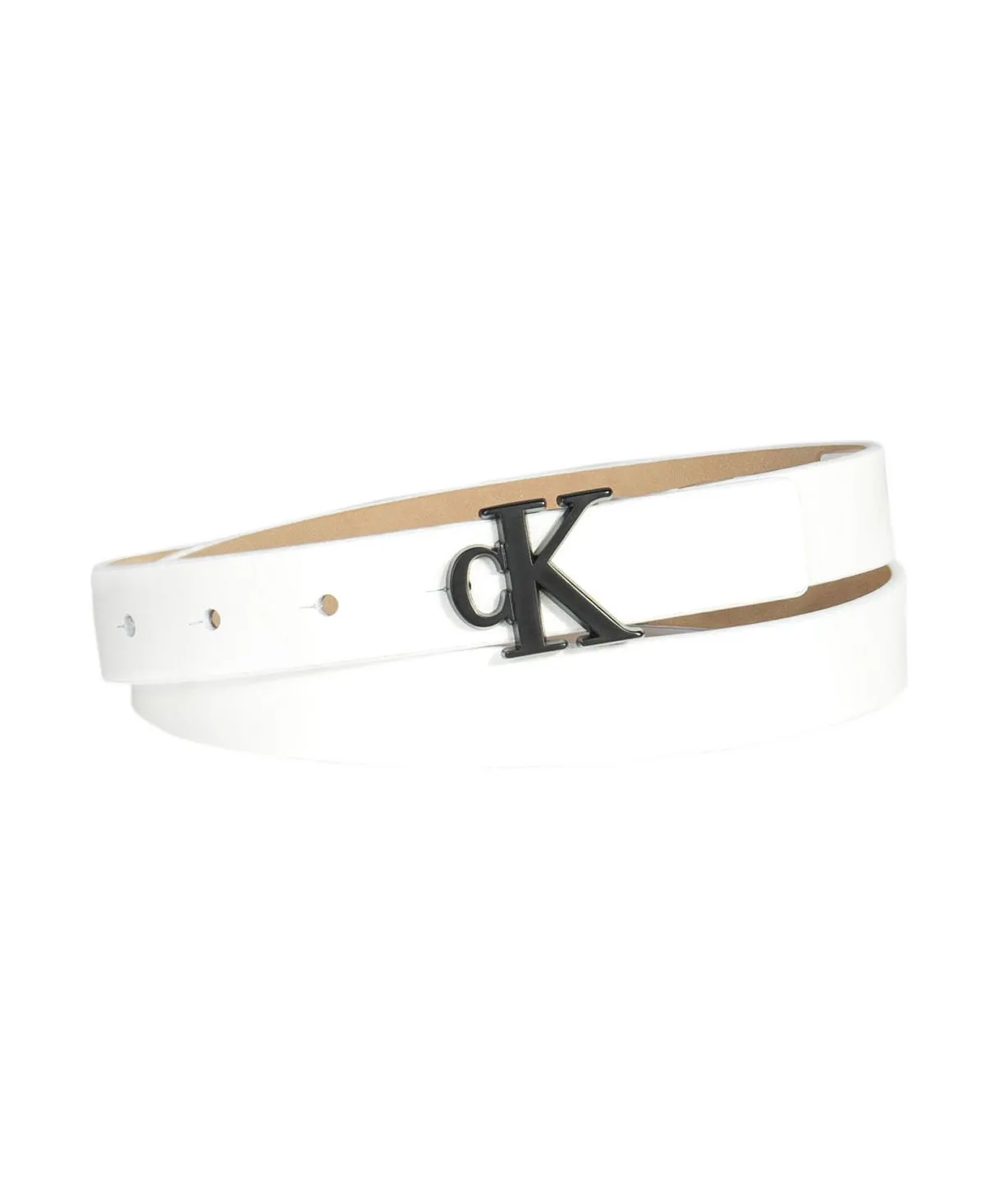 Calvin Klein Women's Narrow Belt with ck Monogram Buckle, White