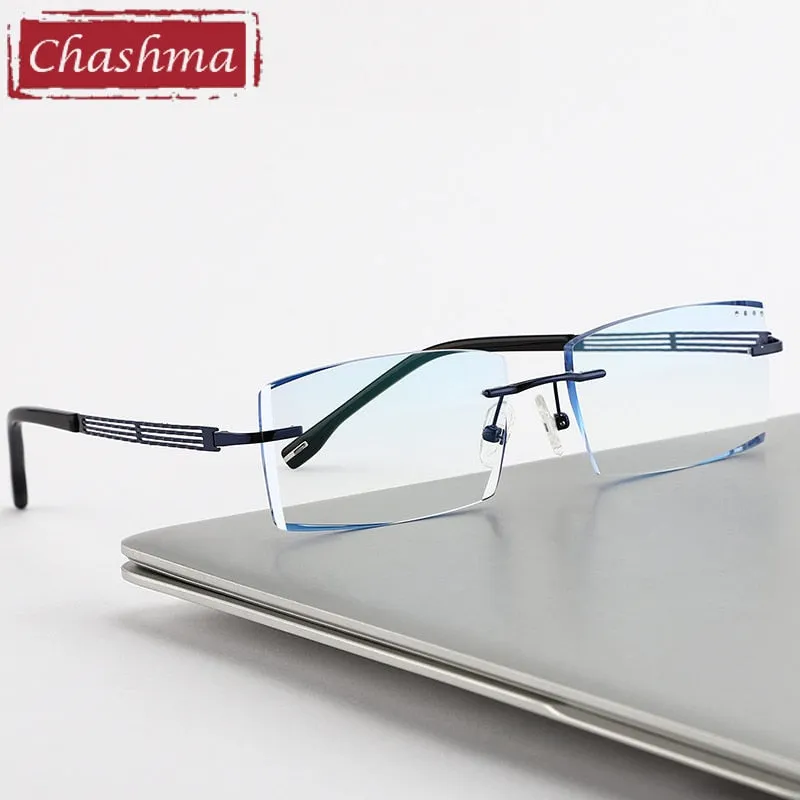 Chashma Ottica Men's Rimless Rectangle Titanium Eyeglasses Tinted Lenses 1025