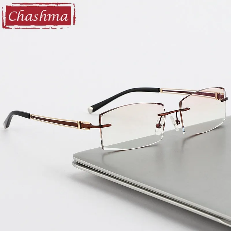 Chashma Ottica Men's Rimless Rectangle Titanium Eyeglasses Tinted Lenses 1025