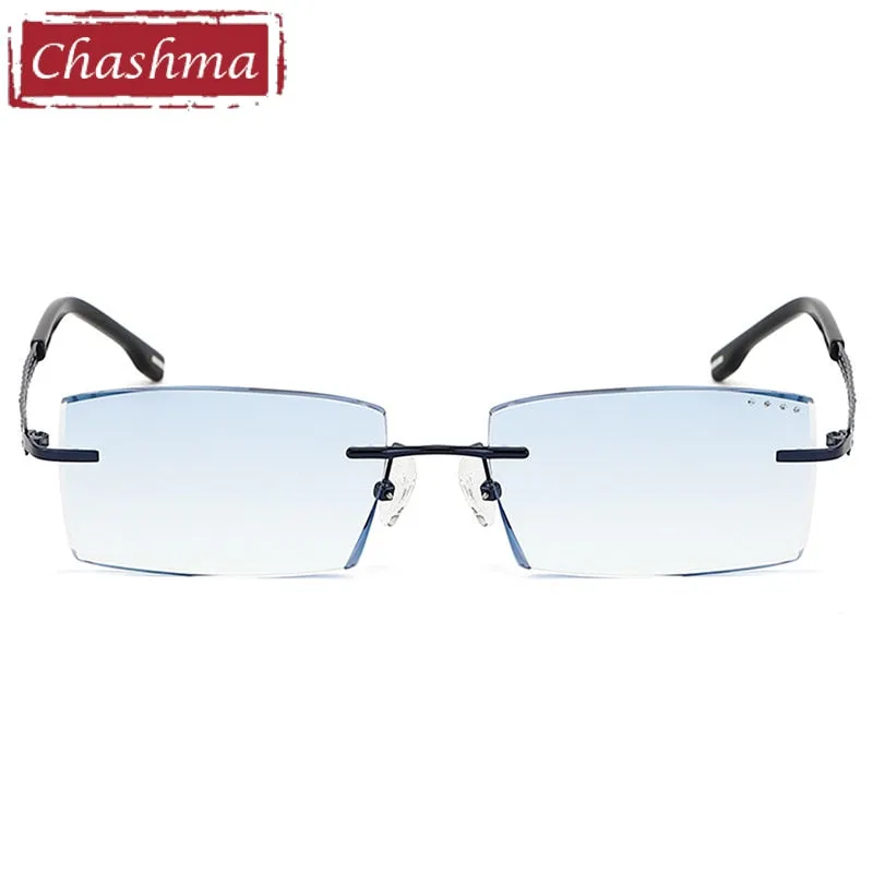 Chashma Ottica Men's Rimless Rectangle Titanium Eyeglasses Tinted Lenses 1025