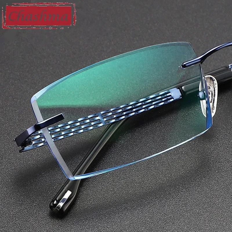 Chashma Ottica Men's Rimless Rectangle Titanium Eyeglasses Tinted Lenses 1025