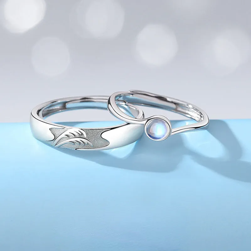 Custom Engraved Matching Moonstone Rings Set