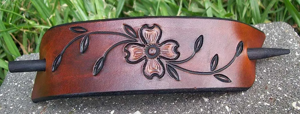 Dogwood Flower Large Leather Stick Barrettes