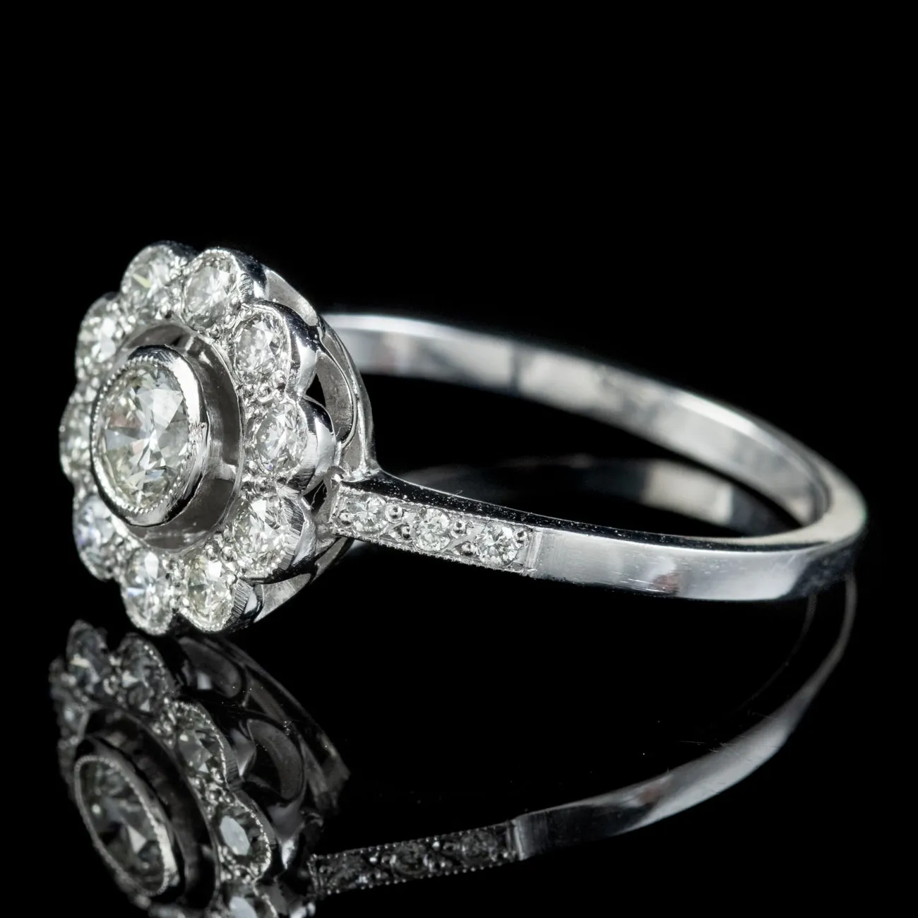 Edwardian Style Diamond Daisy Cluster Ring 0.95ct Of Diamond