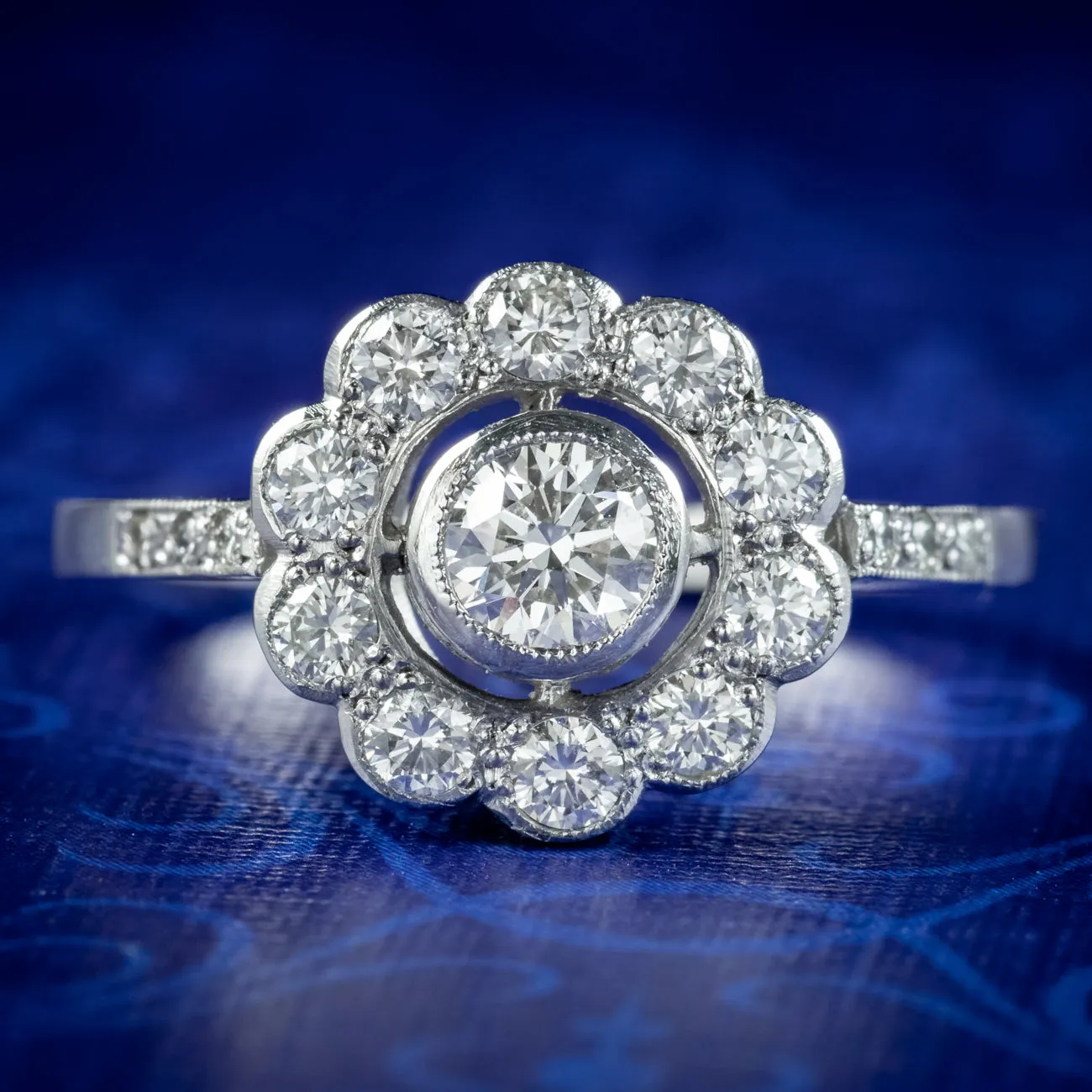 Edwardian Style Diamond Daisy Cluster Ring 0.95ct Of Diamond